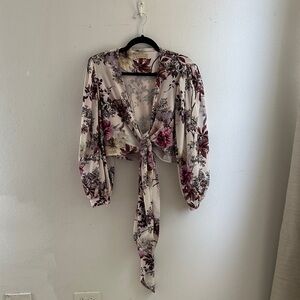 Elegant Floral Tie-Front Blouse